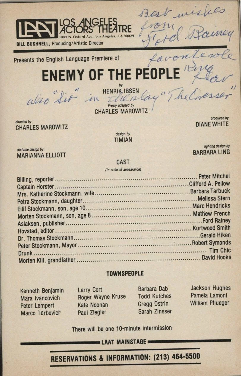 Ford Rainey — Ford Rainey- Signed Performing Arts Program for "Enemy of the People", image 2