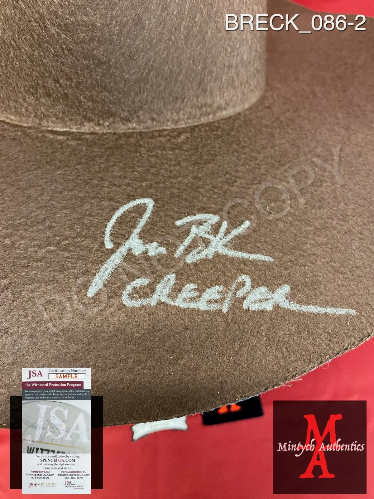jONATHAN BRECK — Jonathan Breck Jeepers Creepers signed Trick or Treat Studios replica hat JSA, изображение 2