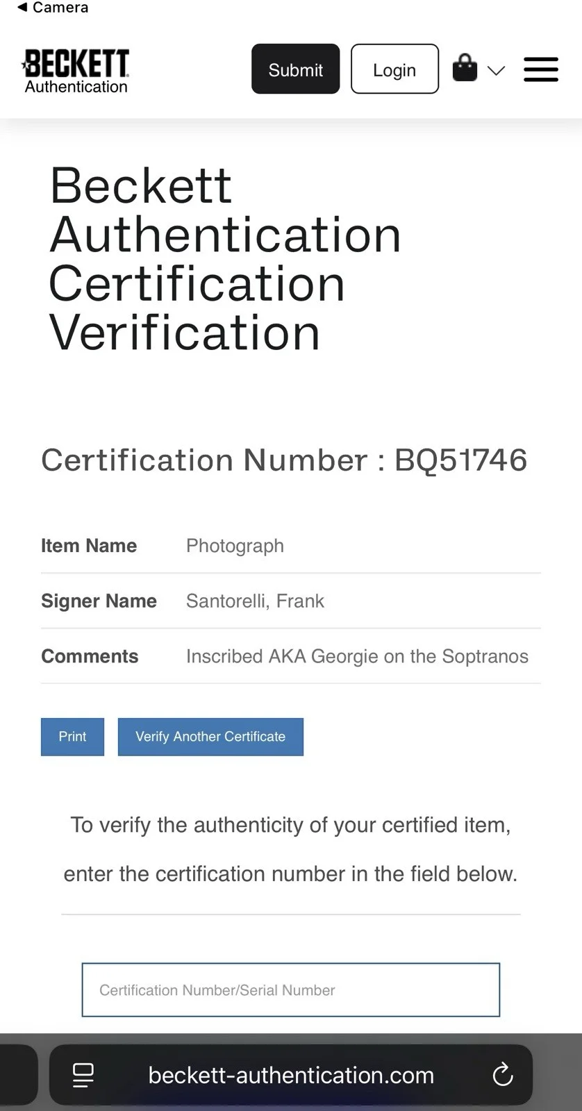 Frank Santorelli — BAS COA Frank Santorelli aka Georgie SIGNED “The Sopranos” 8x10 Photo, image 3