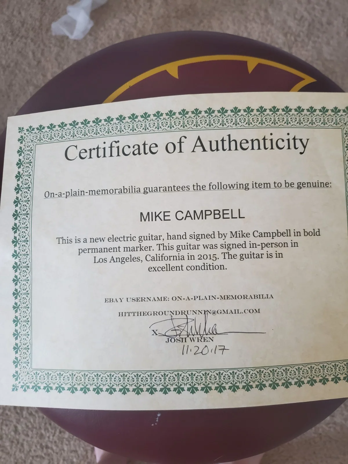 Mike Campbell of Tom Petty and Fleetwood Mac Signed Guitar Huntington With Proof, изображение 4