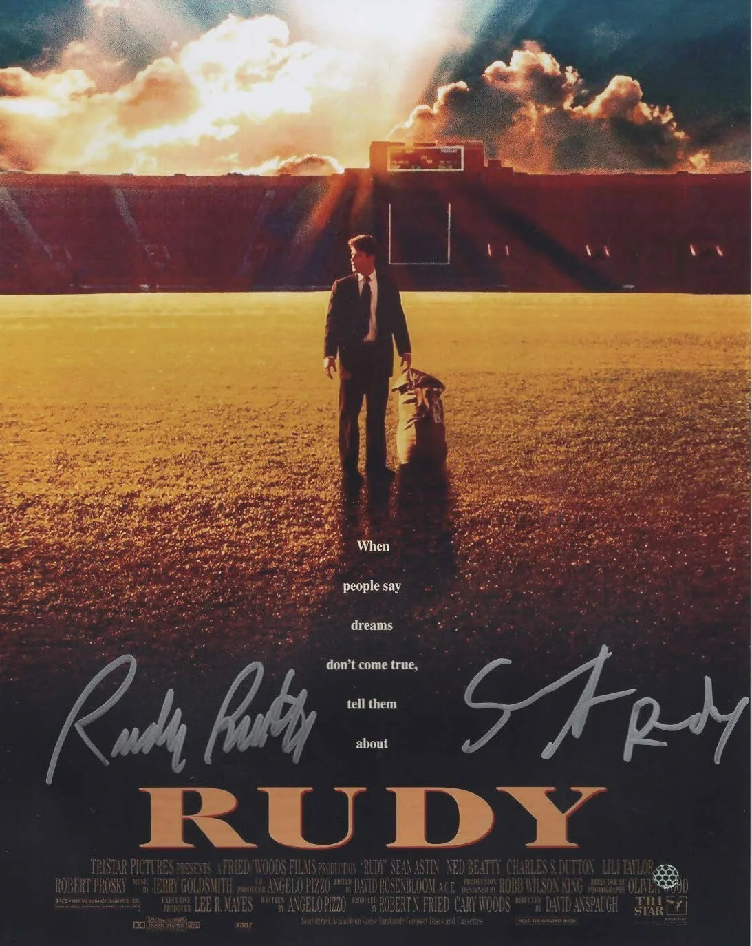 Sean Astin Rudy Ruettiger — Sean Astin & Rudy Ruettiger autographed signed 11x14 photo JSA Rudy