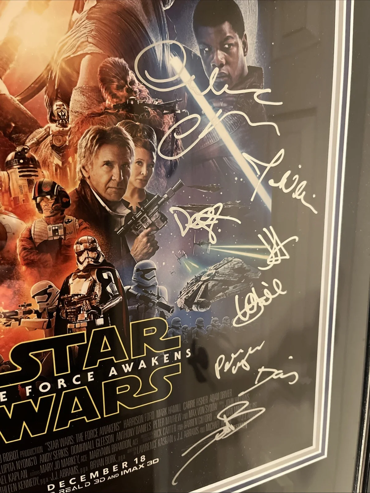 George Lucas, JJ Abrams, Harrison Ford, Mark Hamill, Fisher, etc — Star Wars Force Awakens Ultimate Autographed Advanced 16 x 20 Poster, image 3