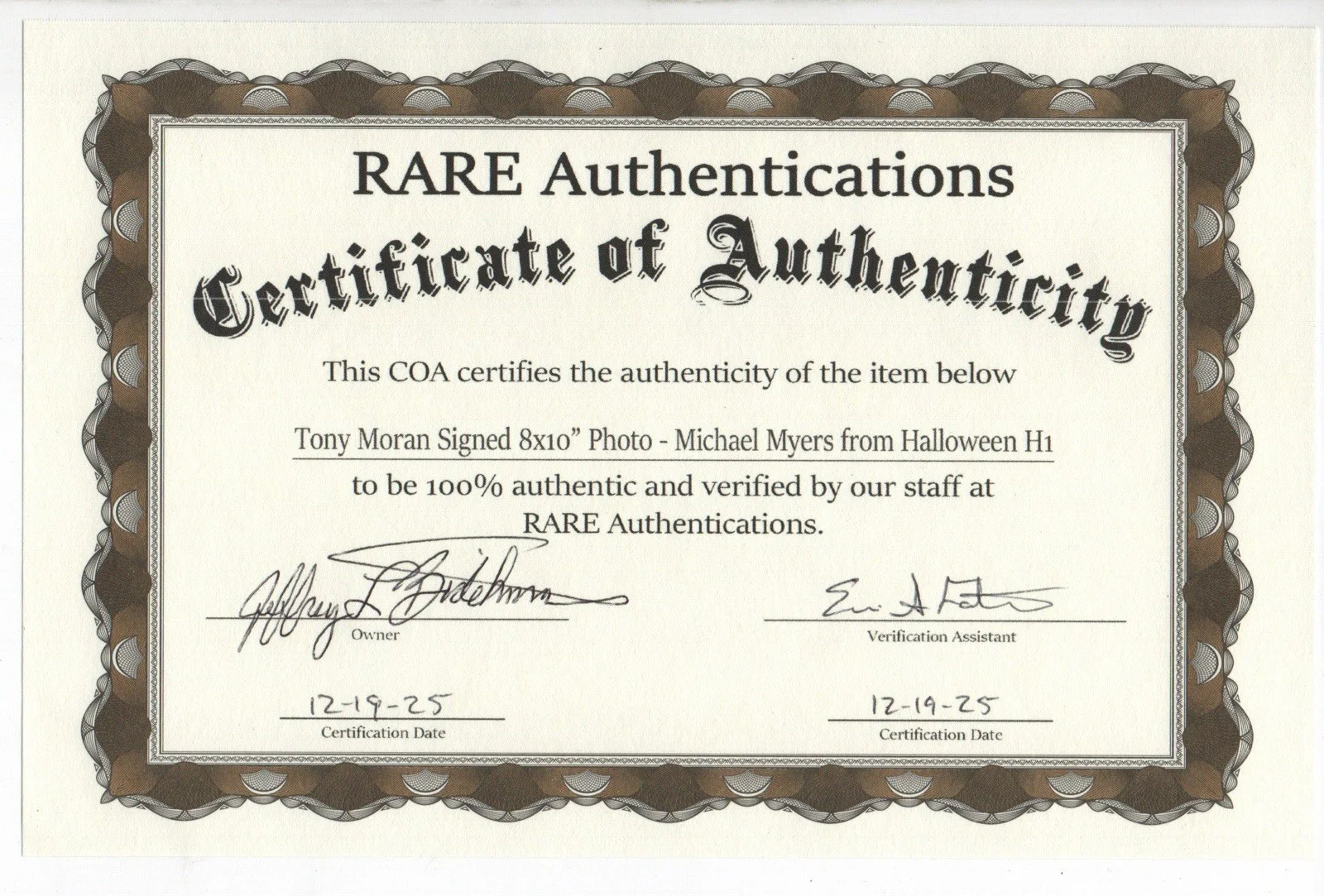 Tony Moran Signed Michael Myers Halloween 8x10 Authenticated By A1 Autograph, image 2
