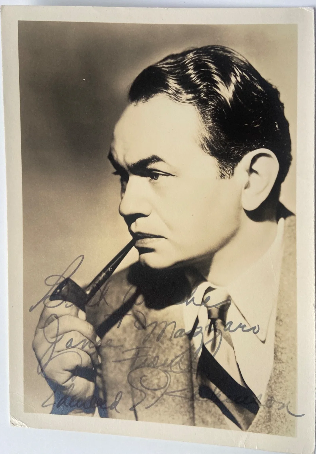 Edward G. Robinson Signed and Inscribed B/W 5"x7" Photo, image 3