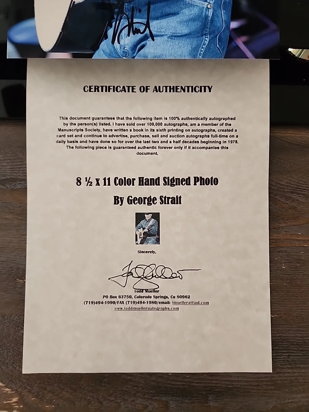 George Strait Autographed 8.5x11 Photo COA, image 2