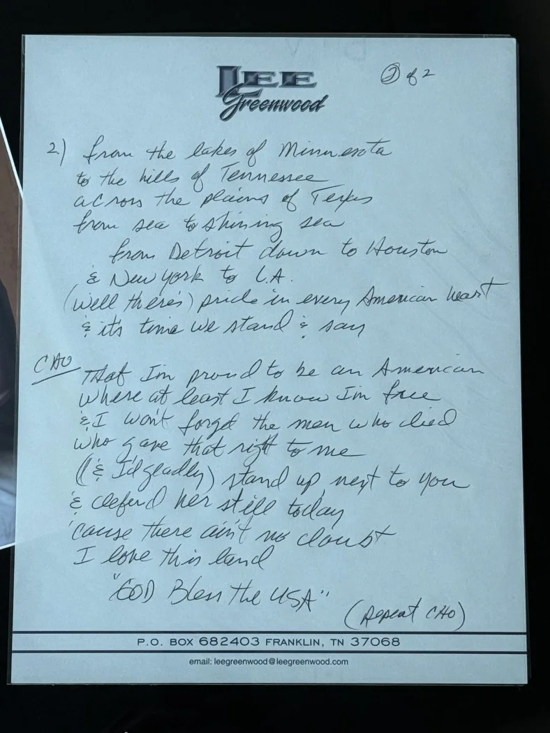 Lee Greenwood Hand Signed 8x10 Photo W/ Hand Written Lyric Sheets Framed BAS, image 4
