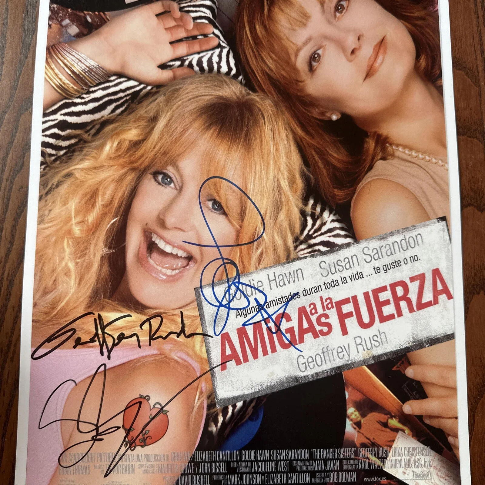Goldie Hawn, Susan Sarandon, Geoffrey Rush — Goldie Hawn, Susan Sarandon & Geoffrey Rush signed Banger Sisters 11X17 poster, image 2