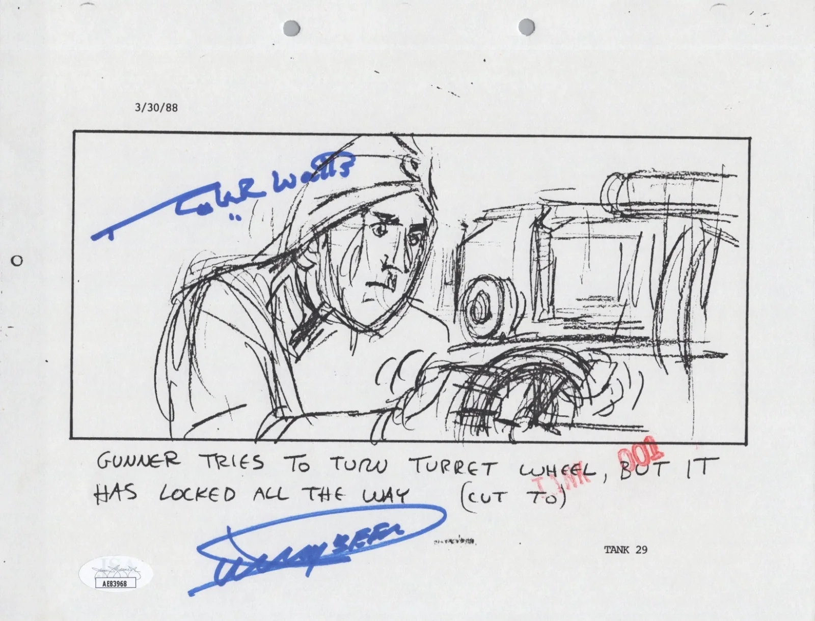 Dickey Beer — Indiana Jones - Storyboard signed by Dickey Beer & Robert Watts 8x10 JSA COA