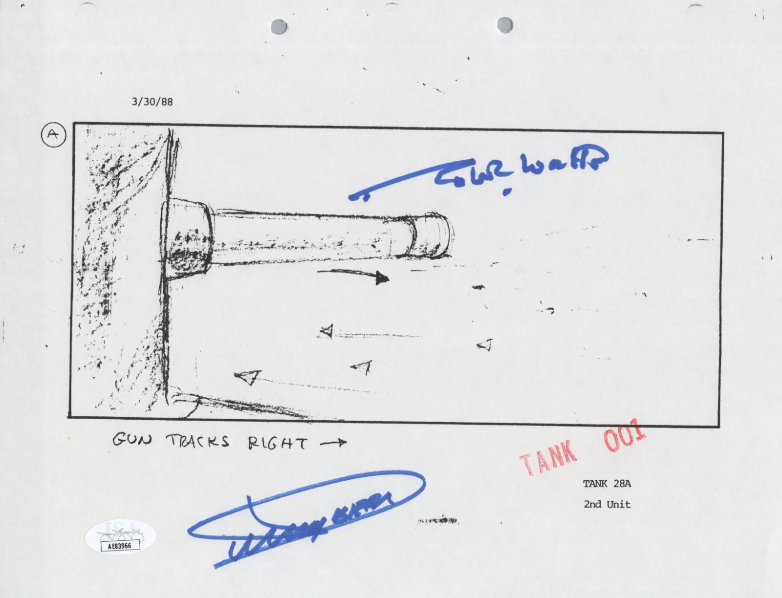 Dickey Beer — Indiana Jones - Storyboard signed by Dickey Beer & Robert Watts 8x10 JSA COA
