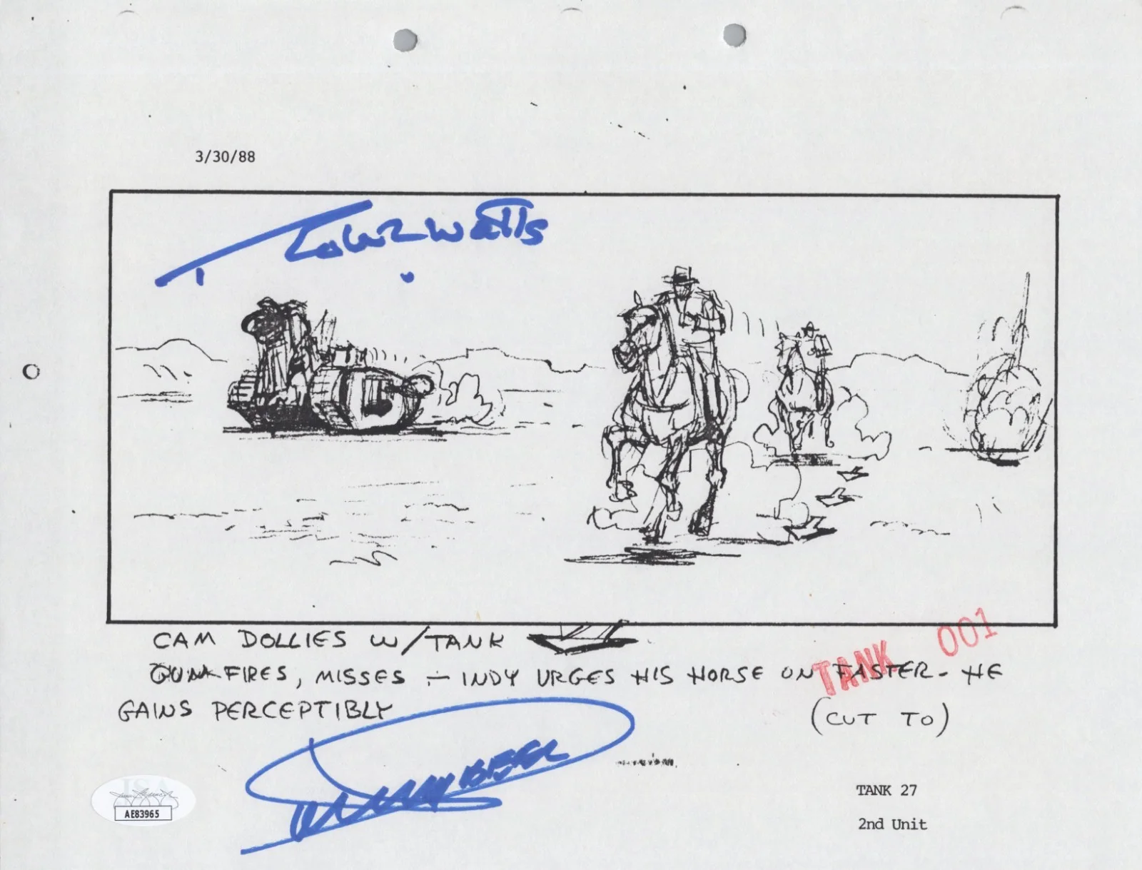 Dickey Beer — Indiana Jones - Storyboard signed by Dickey Beer & Robert Watts 8x10 JSA COA