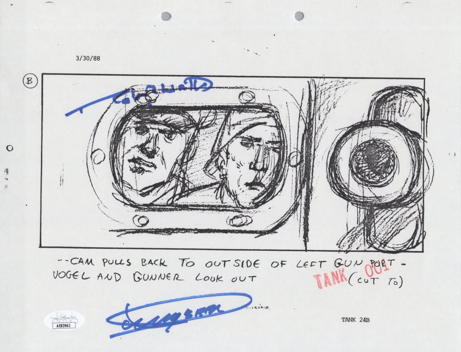 Dickey Beer — Indiana Jones - Storyboard signed by Dickey Beer & Robert Watts 8x10 JSA COA