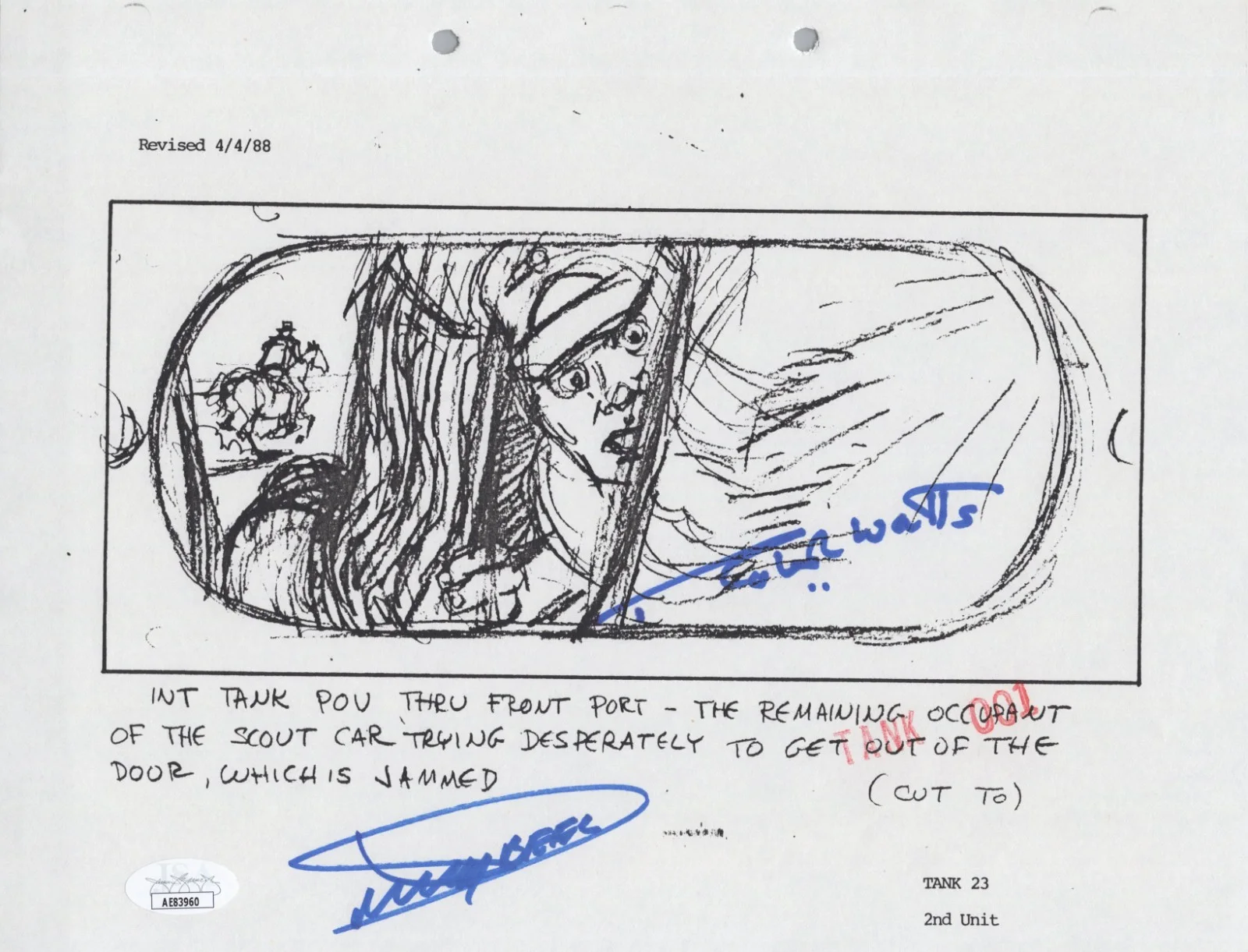 Dickey Beer — Indiana Jones - Storyboard signed by Dickey Beer & Robert Watts 8x10 JSA COA