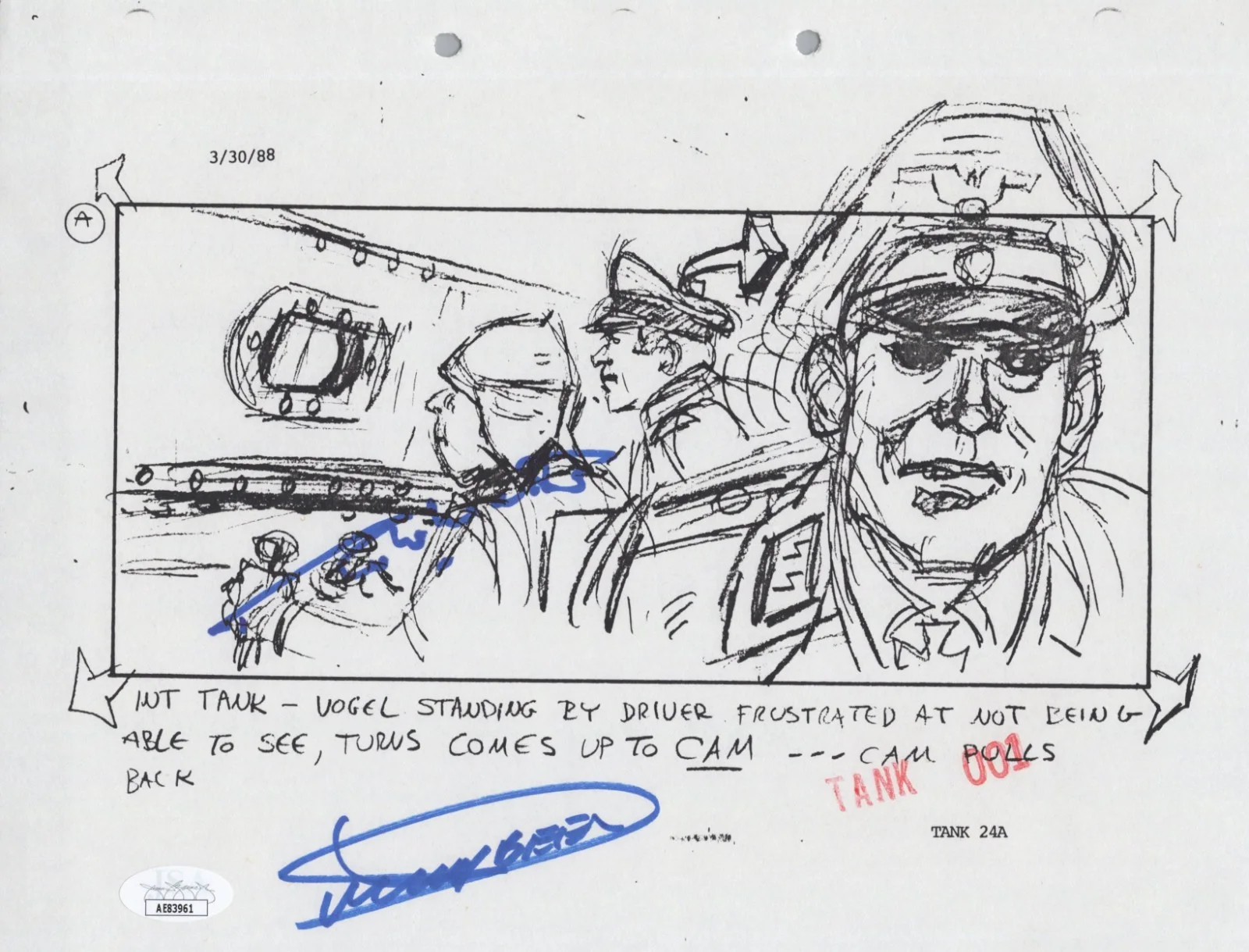 Dickey Beer — Indiana Jones - Storyboard signed by Dickey Beer & Robert Watts 8x10 JSA COA