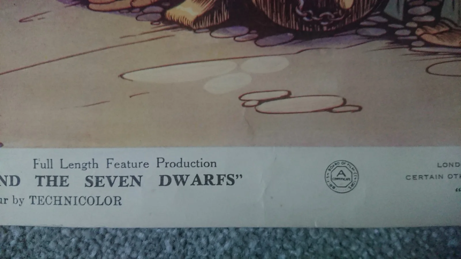Very Rare Walt Disney UK Lobby Card Snow White And The Seven Dwarfs 1944 Reissue, изображение 5