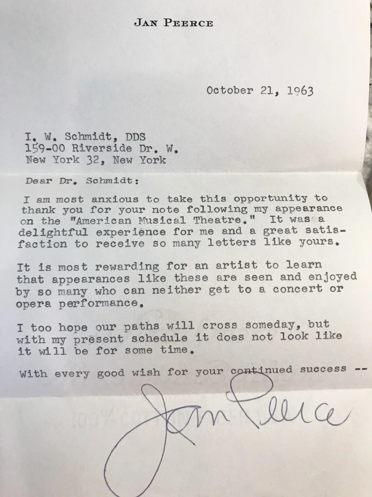 Jan Peerce- (Opera Singer) 1963 signed letter - personalized stationery/envelope, image 4