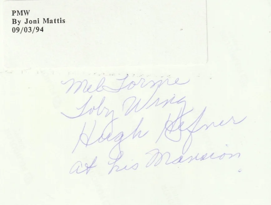 Toby Wing cut signature photo with Mel Torme and Hugh Hefner COA D25, изображение 3