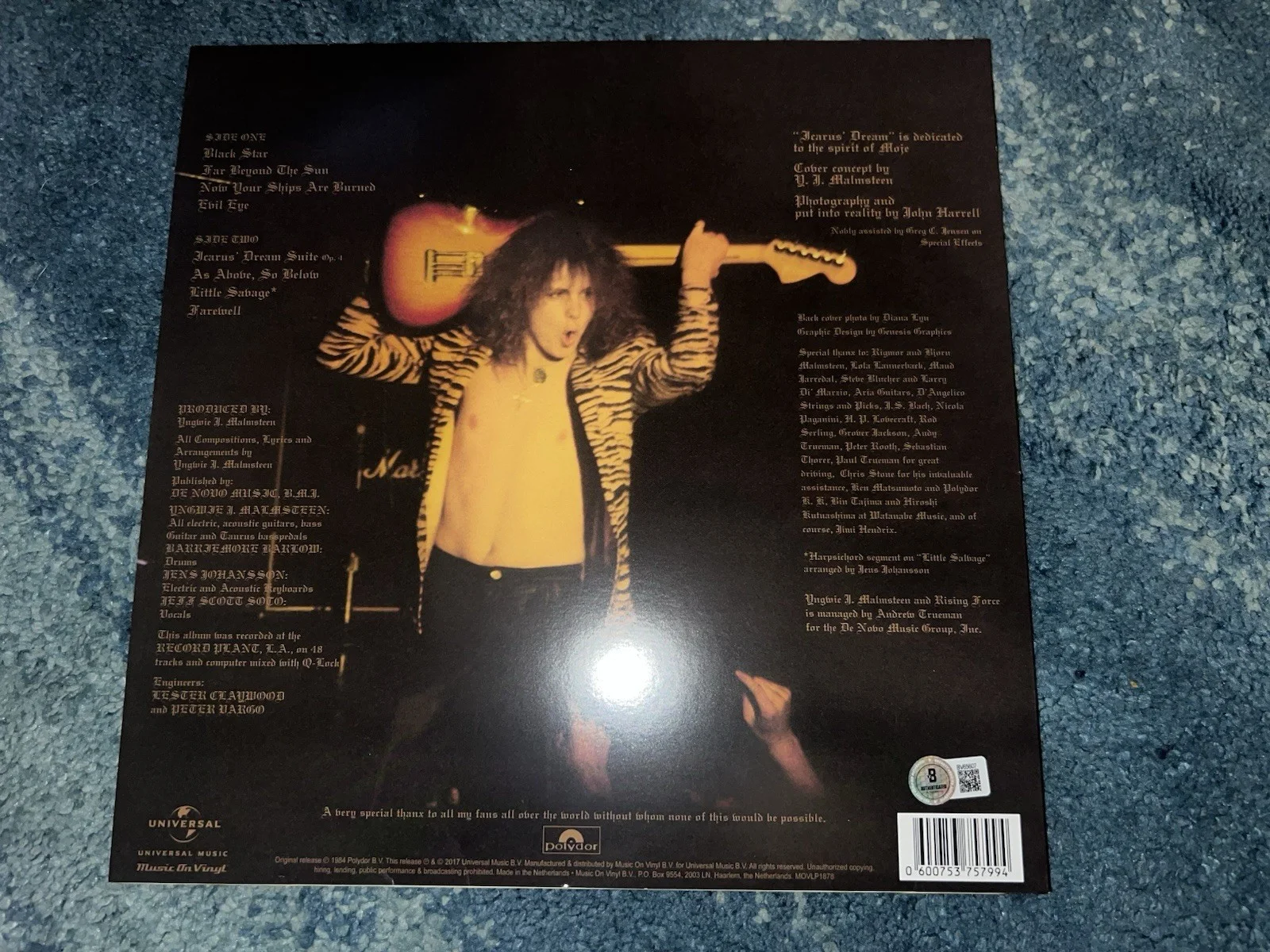 Yngwie Malmsteen Signed Rising Force Vinyl Heavy Metal Star Legend Beckett #2, изображение 3