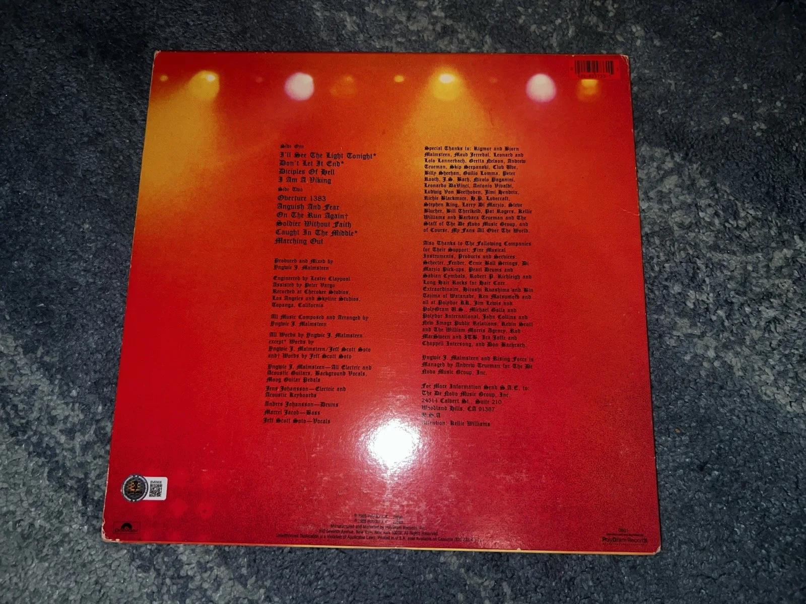 Yngwie Malmsteen Signed Rising Force Vinyl Heavy Metal Superstar Legend Beckett, изображение 3