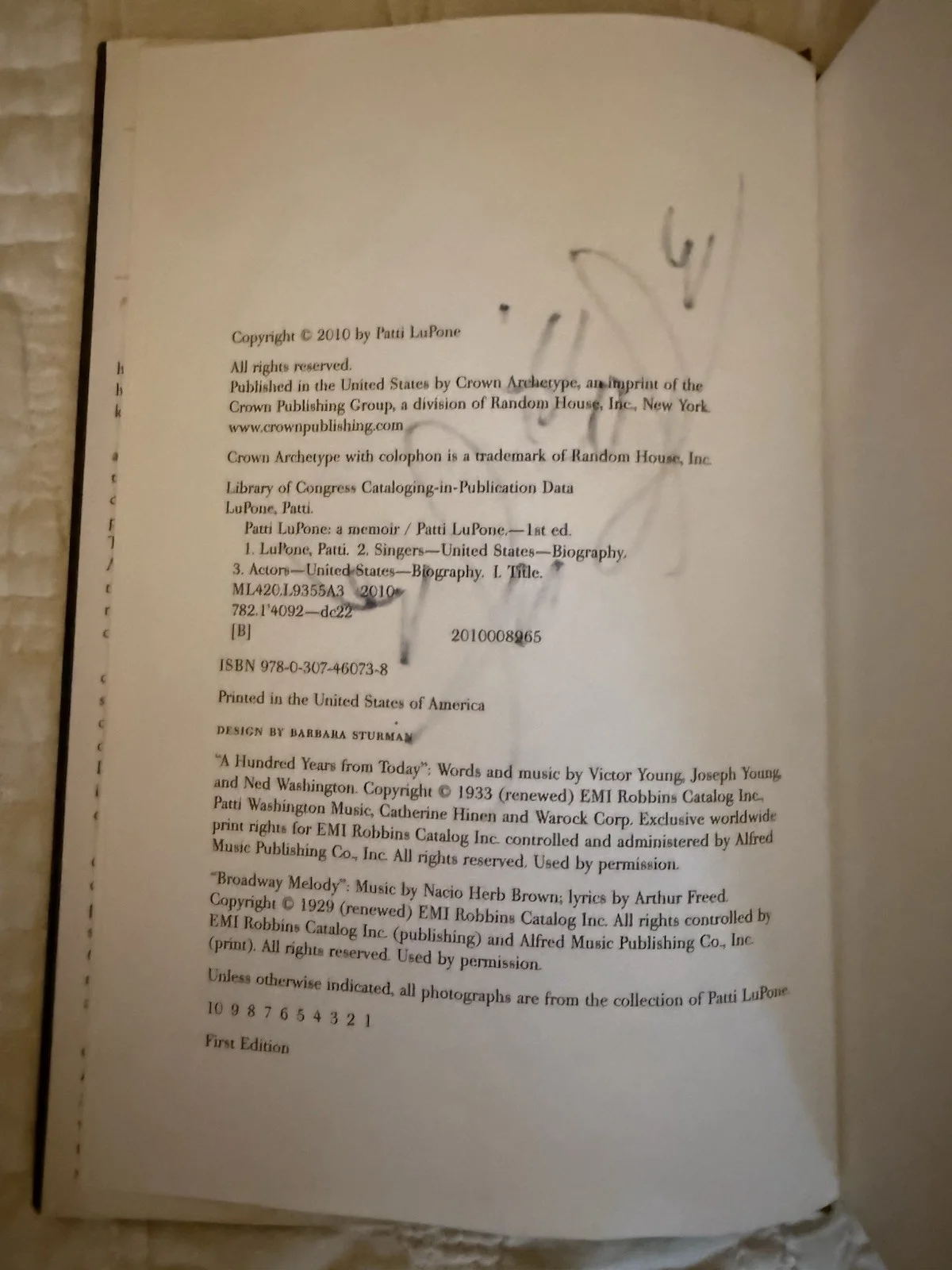 Patti Lupone — Signed First Edition – Patti LuPone: A Memoir (2010) – Barnes & Noble Talkback, image 4