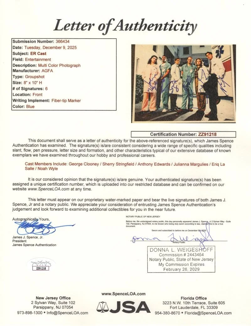 George Clooney, Anthony Edwards, Eriq La Salle, Julianna Margulie — ER Cast Complete Signed Autograph 8x10 Photo Stringfield Clooney Wyle +3 JSA COA, image 2