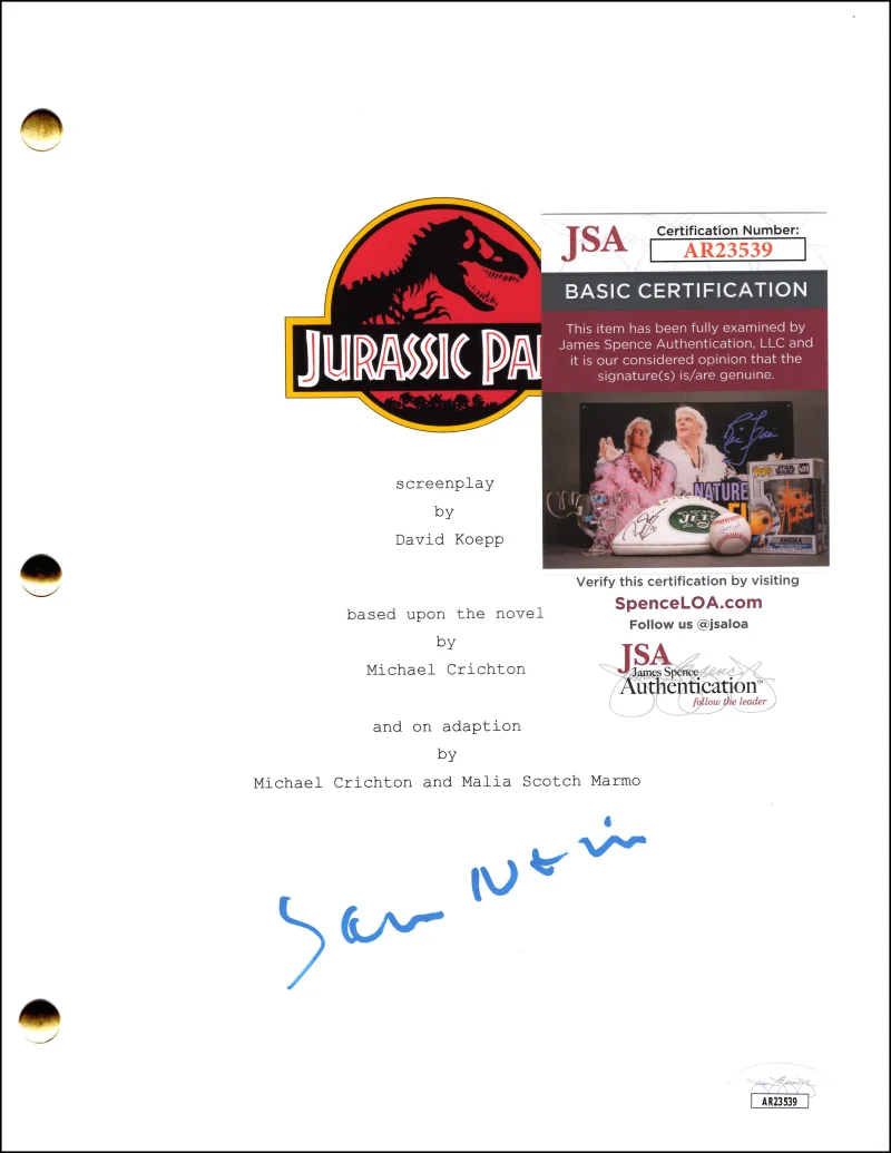 Sam Neill — Sam Neill Signed Autograph Jurassic Park Full Movie Script Screenplay w/ JSA COA, image 2