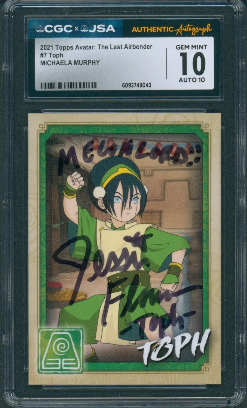 Jessie Flower — Jessie Flower Signed Card Avatar Last Airbender Toph Gem Mint 10 CGC x JSA SLAB