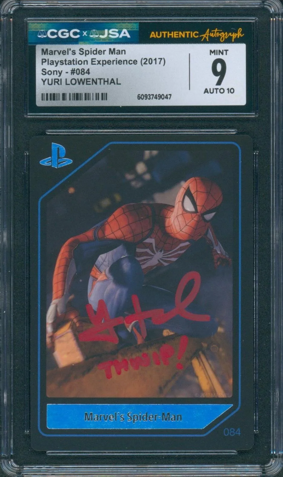 Yuri Lowenthal — Yuri Lowenthal Signed Card Spider-Man Mint 9 Playstation Exper. CGC x JSA SLAB