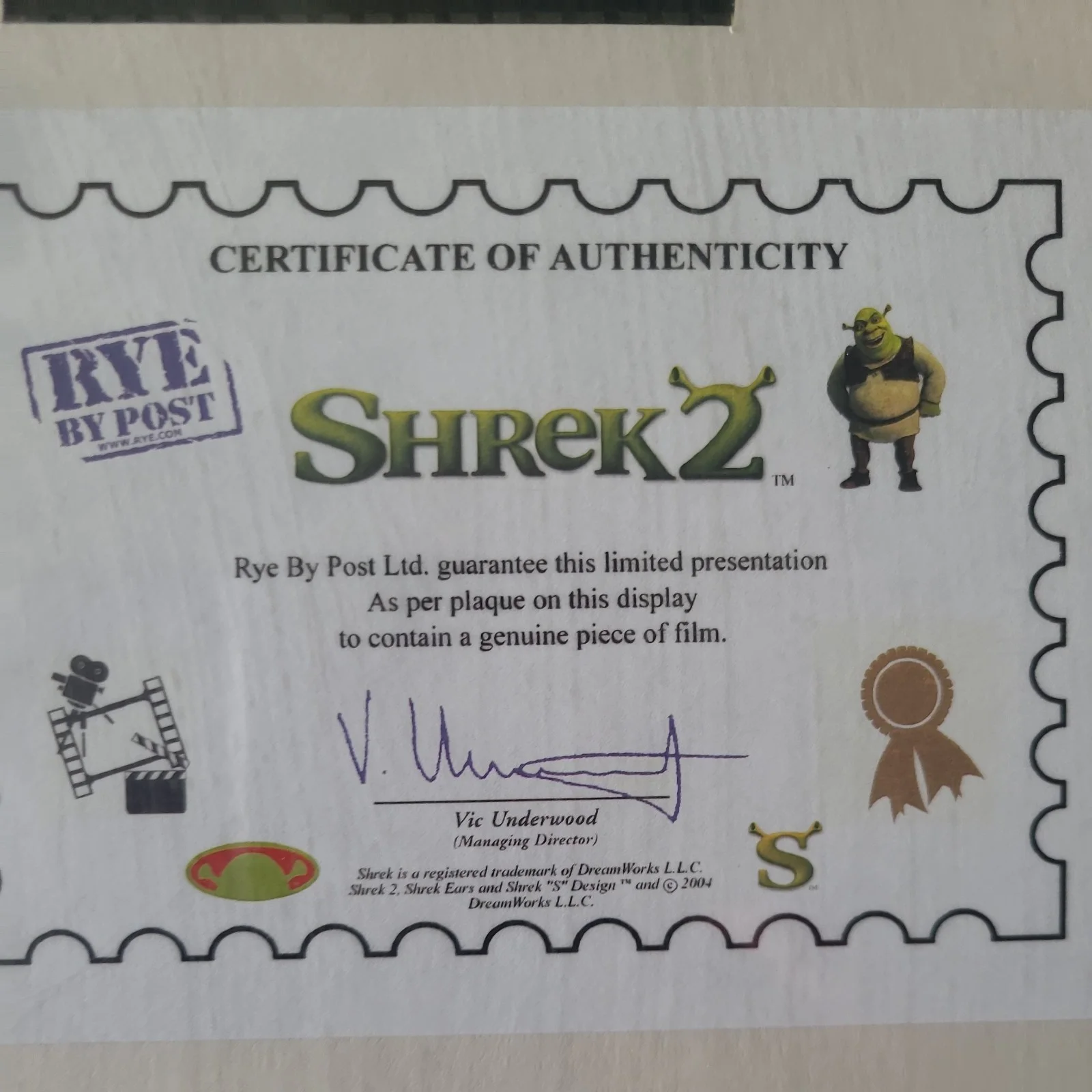 SHREK 2 FRAMED PIECE OF FILM CELL (2) WITH CERTIFICATE FRAME, изображение 3