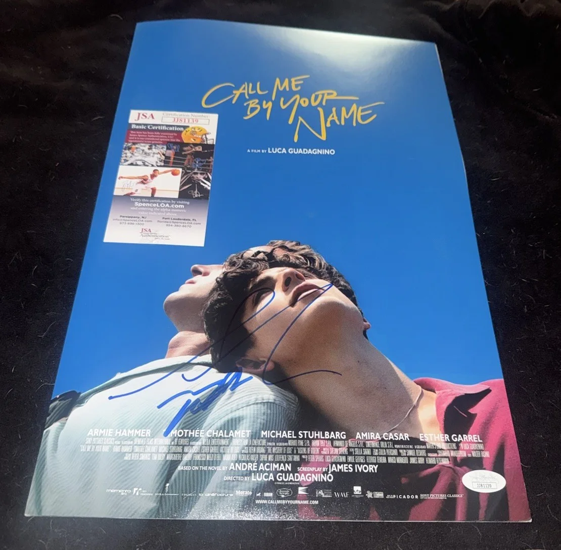 Timothee Chalamet & Armie Hammer — Timothee Chalamet signed Call Me By Your Name poster photo Armie Hammer CMBYN