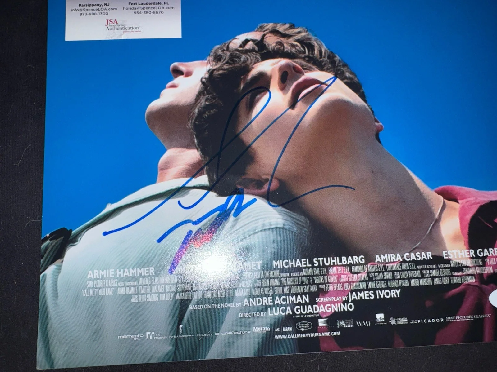 Timothee Chalamet, Armie Hammer — Timothee Chalamet signed Call Me By Your Name poster photo Armie Hammer CMBYN, изображение 4
