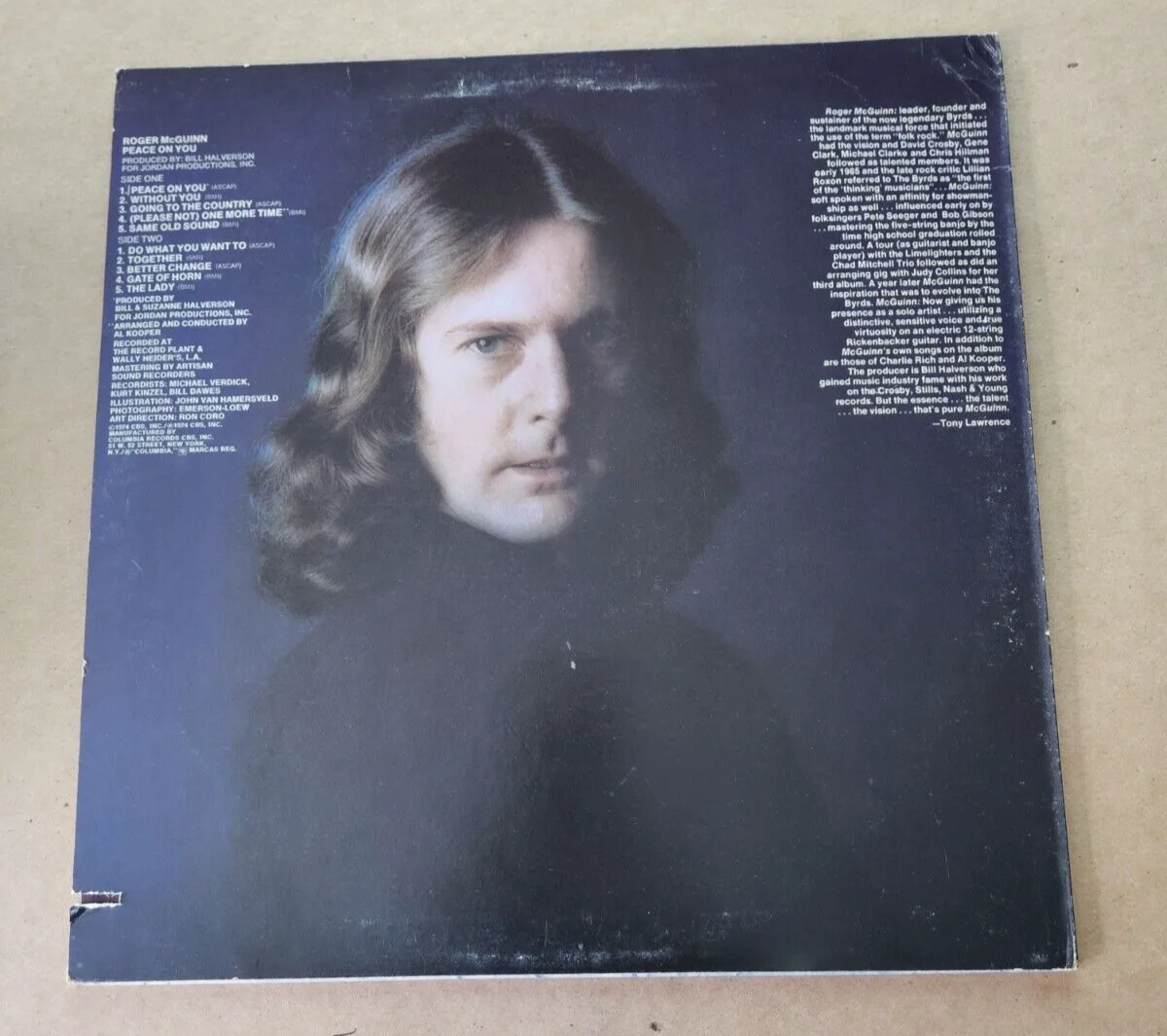Roger McGuinn Autographed Vinyl LP Album Peace On You The Byrds, изображение 2
