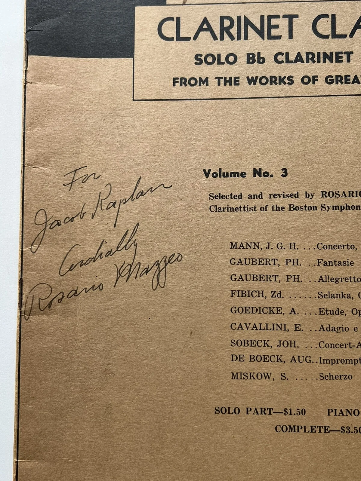 ROSARIO MAZZEO AUTOGRAPH BOSTON SYMPHONY ORCHESTRA Orig. Signed Clarinetist MSI, изображение 3