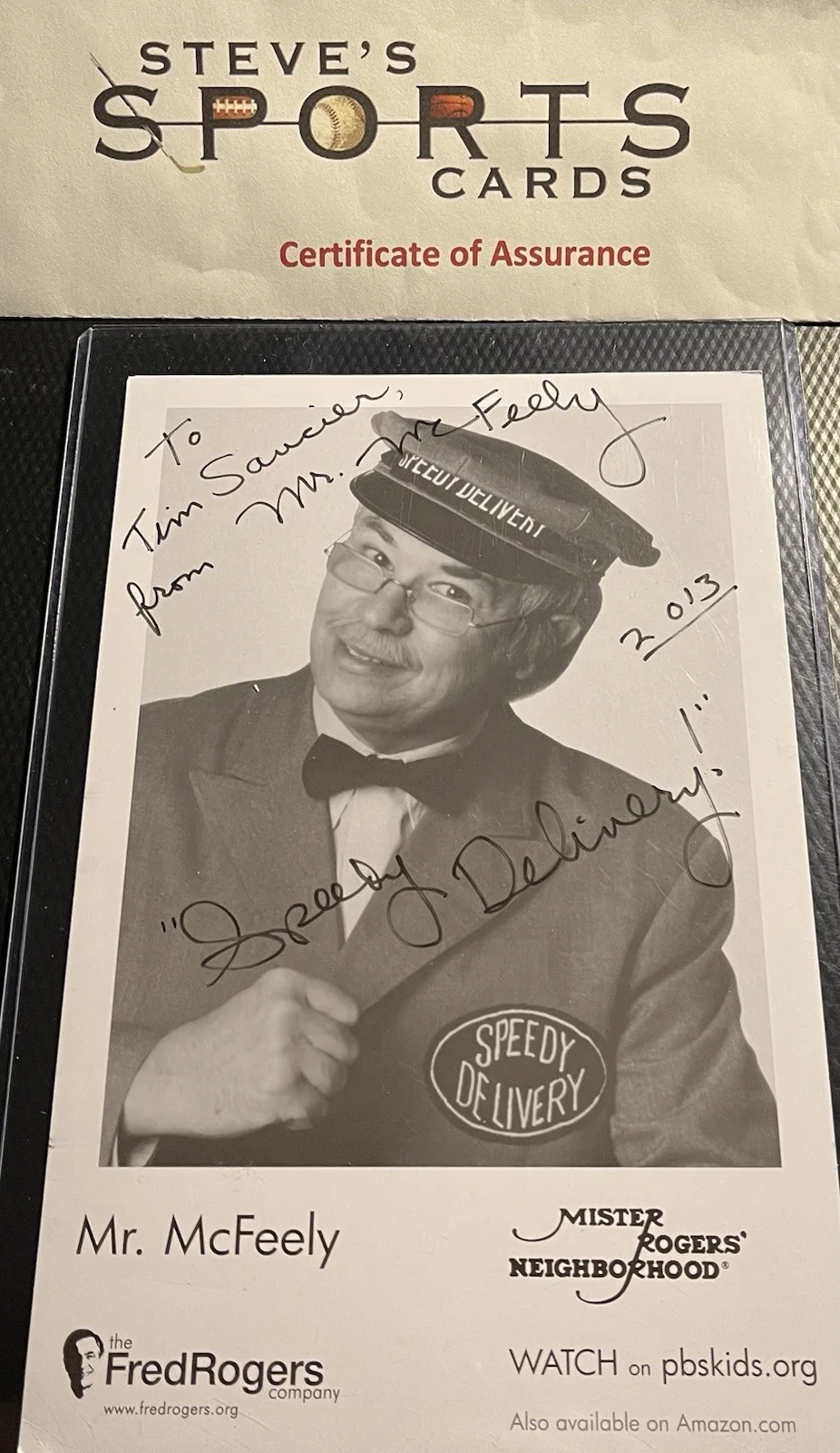Mr. McFeely — Mr. Rogers Neighborhood Mr. McFeely Signed 5x8 Show Promo w/ COA & Top Loader