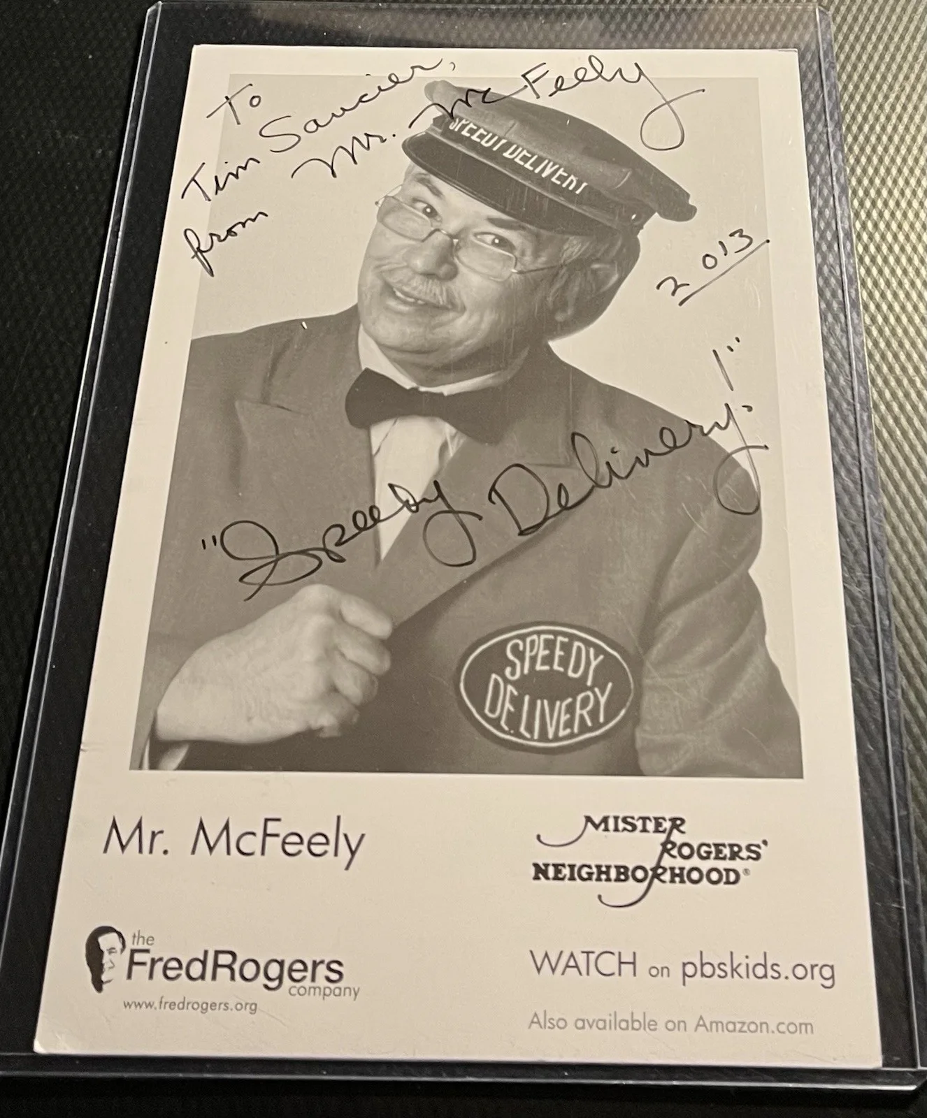 Mr. McFeely — Mr. Rogers Neighborhood Mr. McFeely Signed 5x8 Show Promo w/ COA & Top Loader, image 2