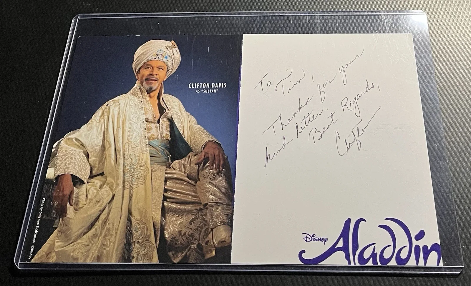 Disney Aladdin Clifton Davis aka Sultan Signed 5x8 Promo w/ COA & Top Loader, image 2