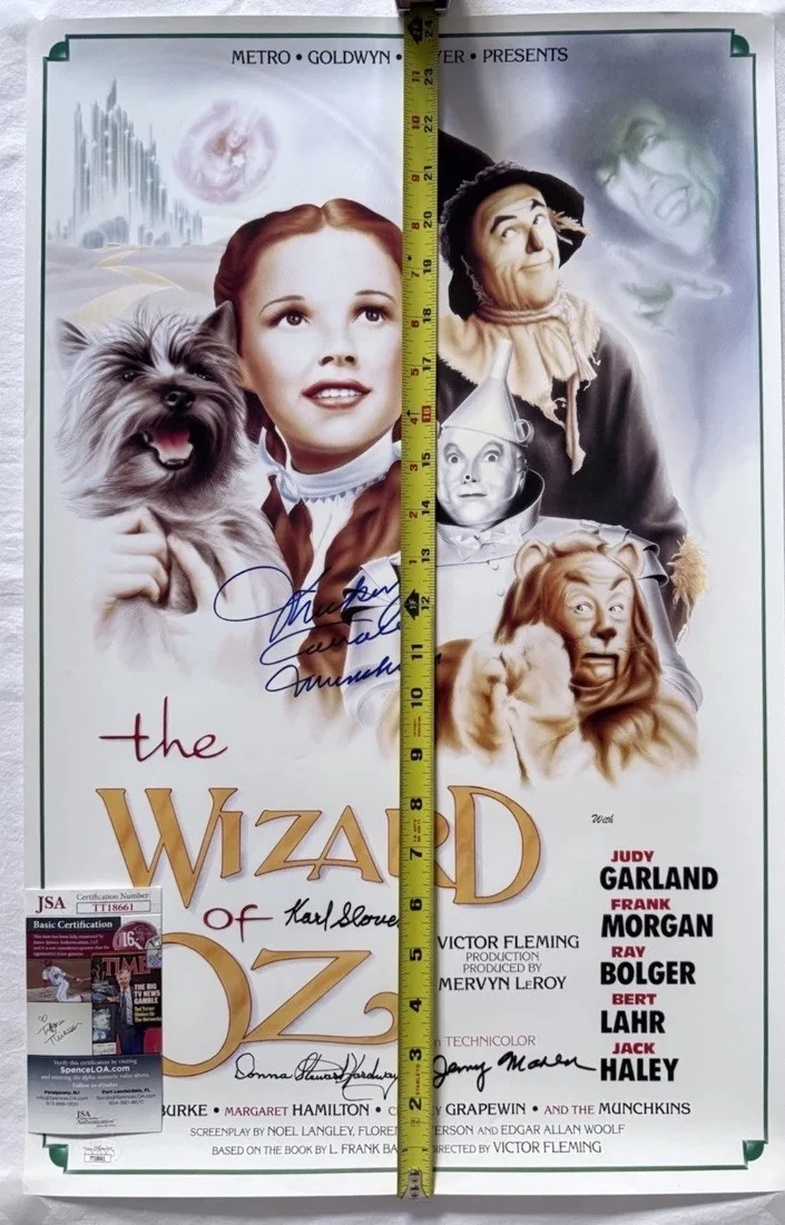 Donna Stewart-Hardway, Mickey Carroll, Jerry Maren, Karl Slover — Wizard of Oz Stewart, Maren, Slover & Carroll Signed Auto 24x15 Poster JSA COA, изображение 3
