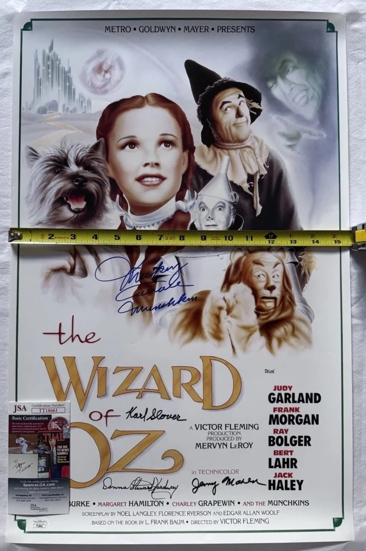 Donna Stewart-Hardway, Mickey Carroll, Jerry Maren, Karl Slover — Wizard of Oz Stewart, Maren, Slover & Carroll Signed Auto 24x15 Poster JSA COA, изображение 4
