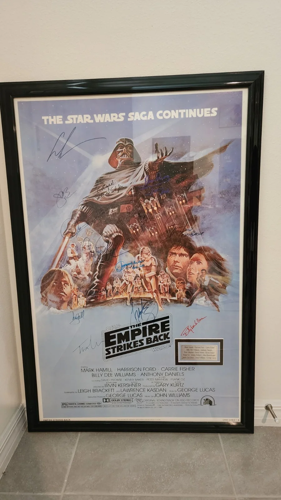 14 Cast Members — RARE Star Wars Empire Strikes Back Poster, Cast Signed By 14, Framed, COA, image 3
