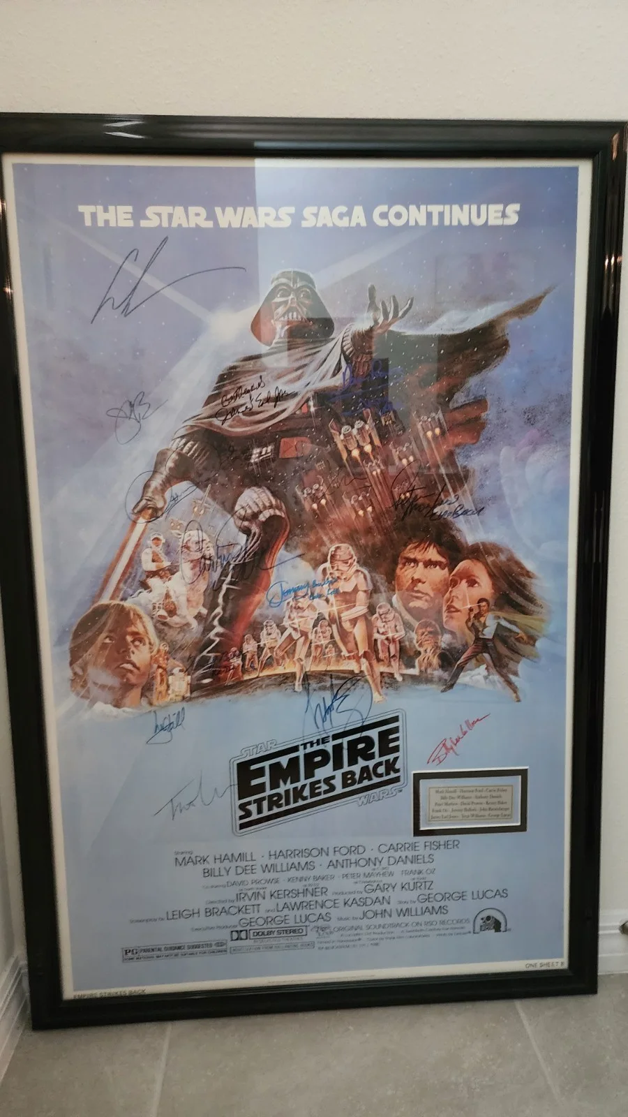 14 Cast Members — RARE Star Wars Empire Strikes Back Poster, Cast Signed By 14, Framed, COA, image 4