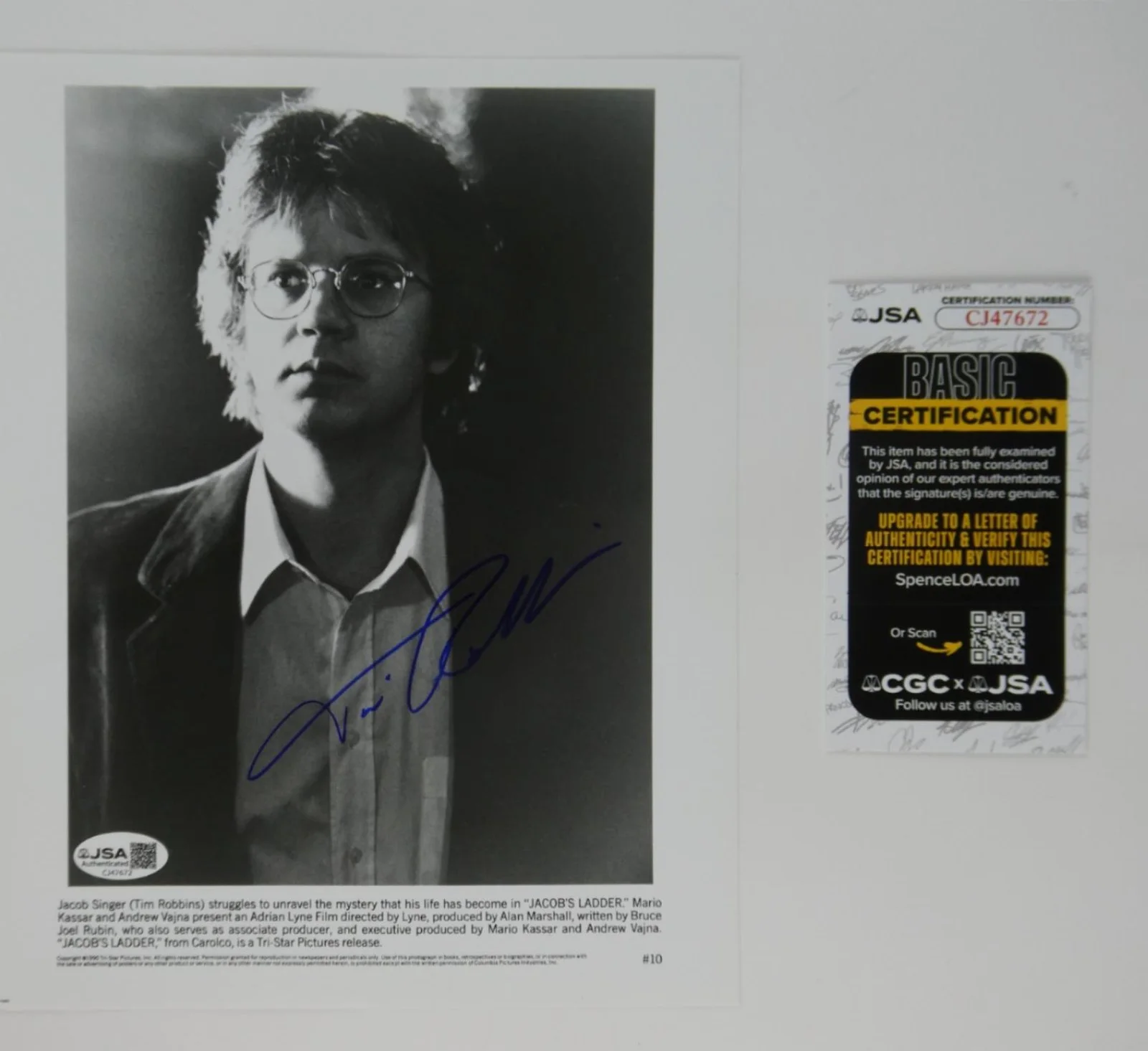 Tim Robbins — Tim Robbins Signed B&W 8x10 Promo Photo Jacob's Ladder Autographed JSA COA