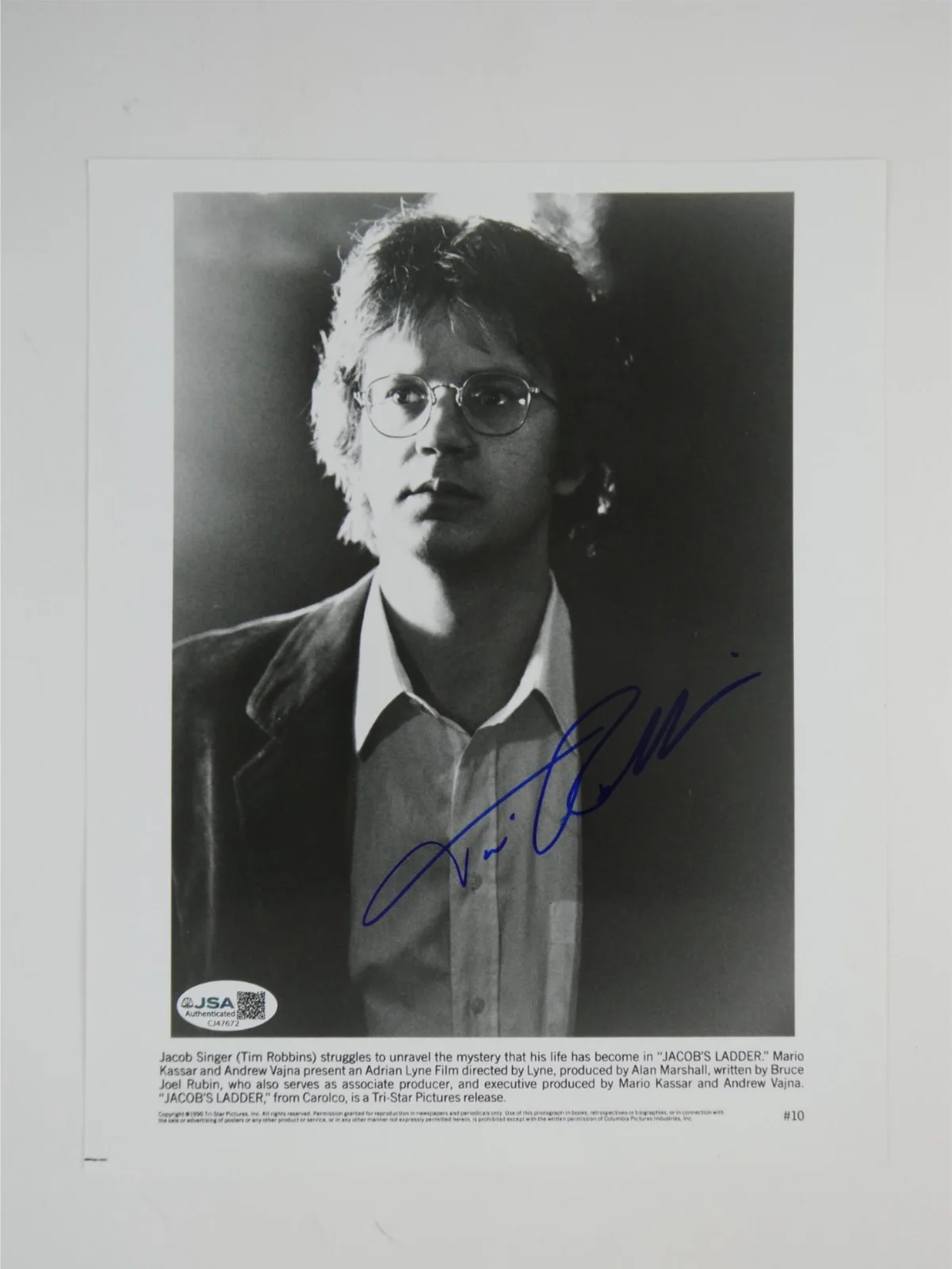 Tim Robbins — Tim Robbins Signed B&W 8x10 Promo Photo Jacob's Ladder Autographed JSA COA, image 2