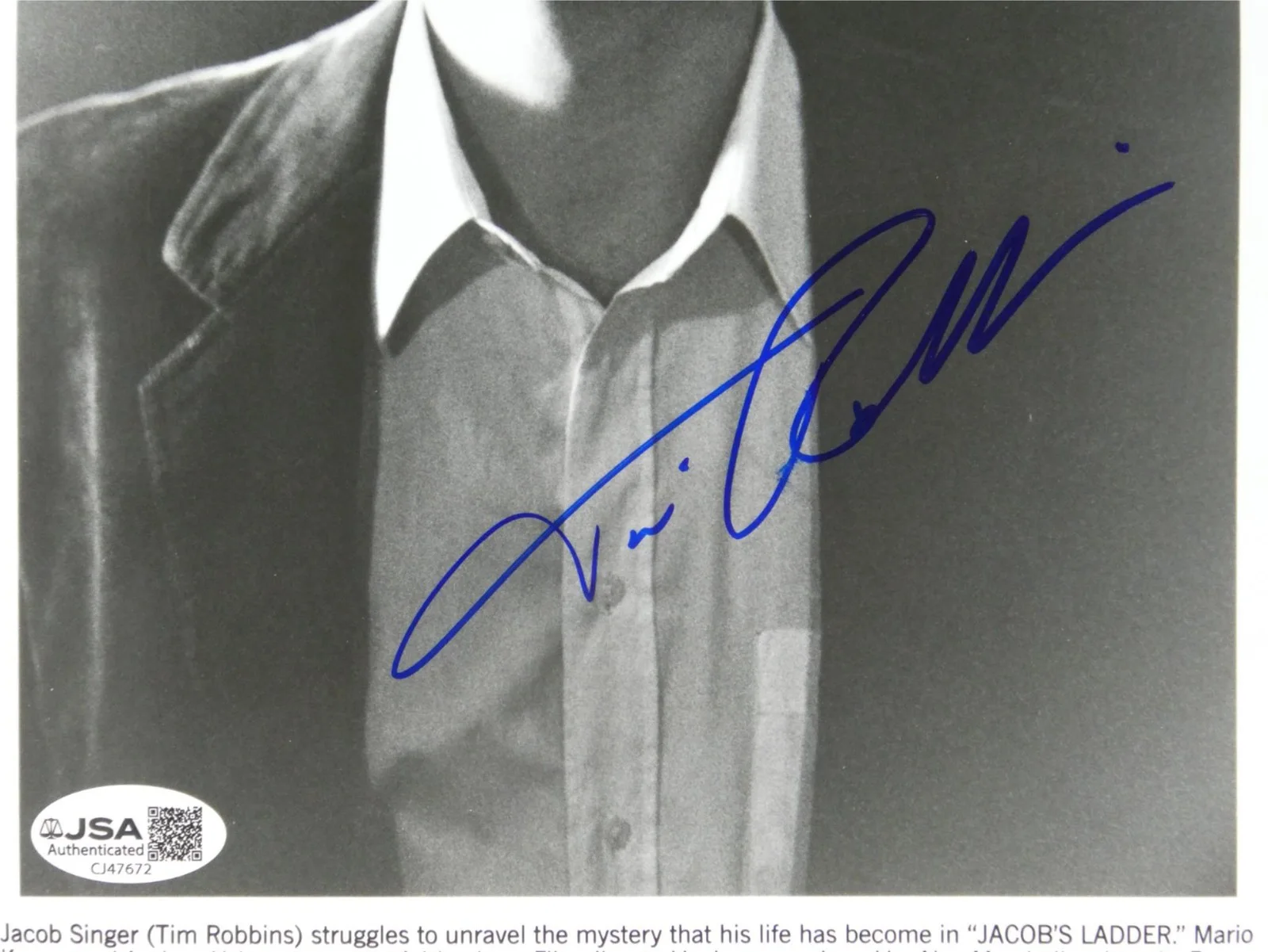 Tim Robbins — Tim Robbins Signed B&W 8x10 Promo Photo Jacob's Ladder Autographed JSA COA, image 3
