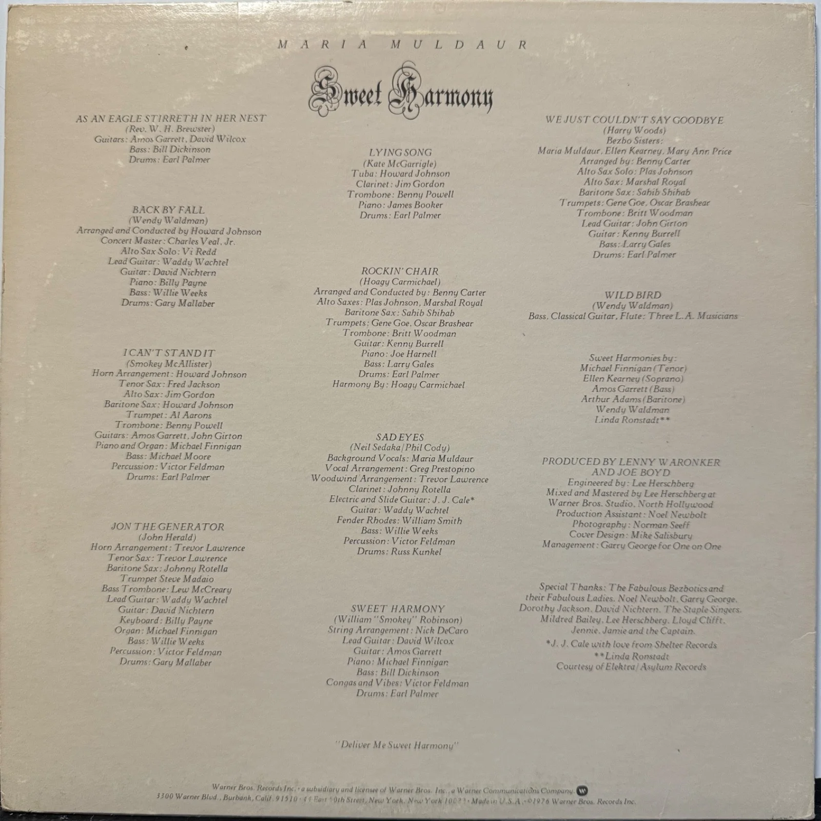 MARIA MULDAUR "Sweet Harmony AUTOGRAPHED ON COVER usa vinyl Reprise MS 2235, изображение 3