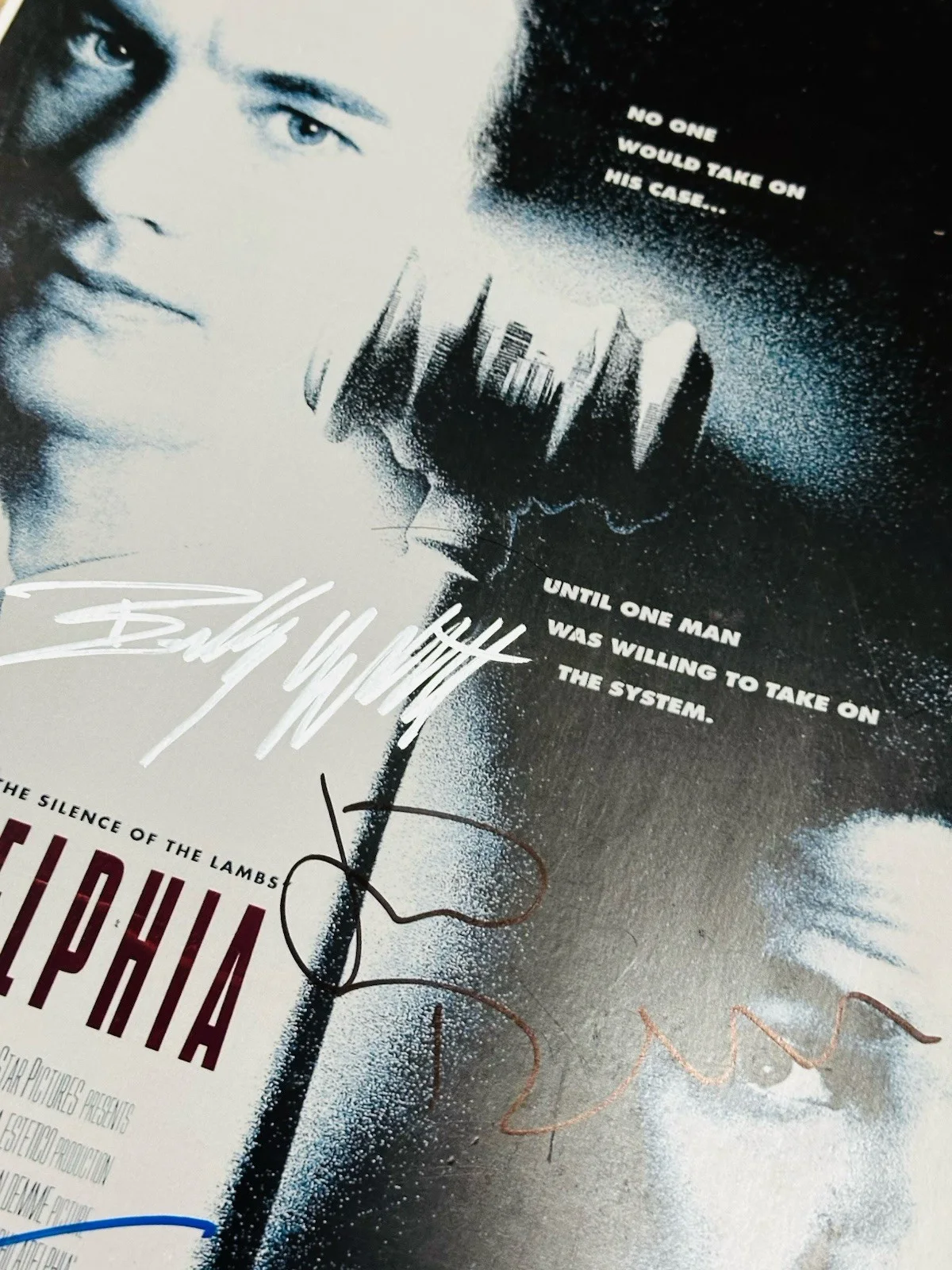 Denzel Washington, Jonathan Demme, Bradley Whitford — Denzel Washington, Jonathan Demme, Bradley Whitford signed Philladelphia poster, изображение 3