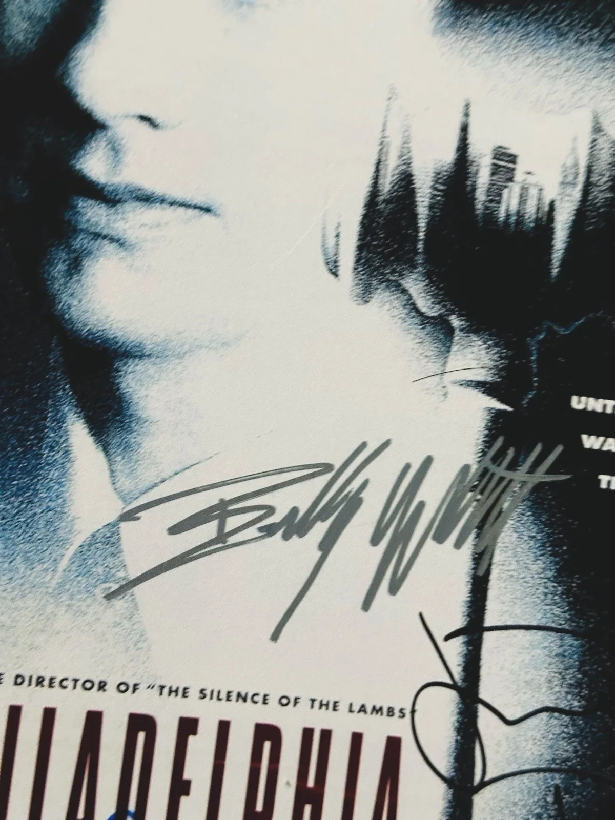 Denzel Washington, Jonathan Demme, Bradley Whitford — Denzel Washington, Jonathan Demme, Bradley Whitford signed Philladelphia poster, изображение 4
