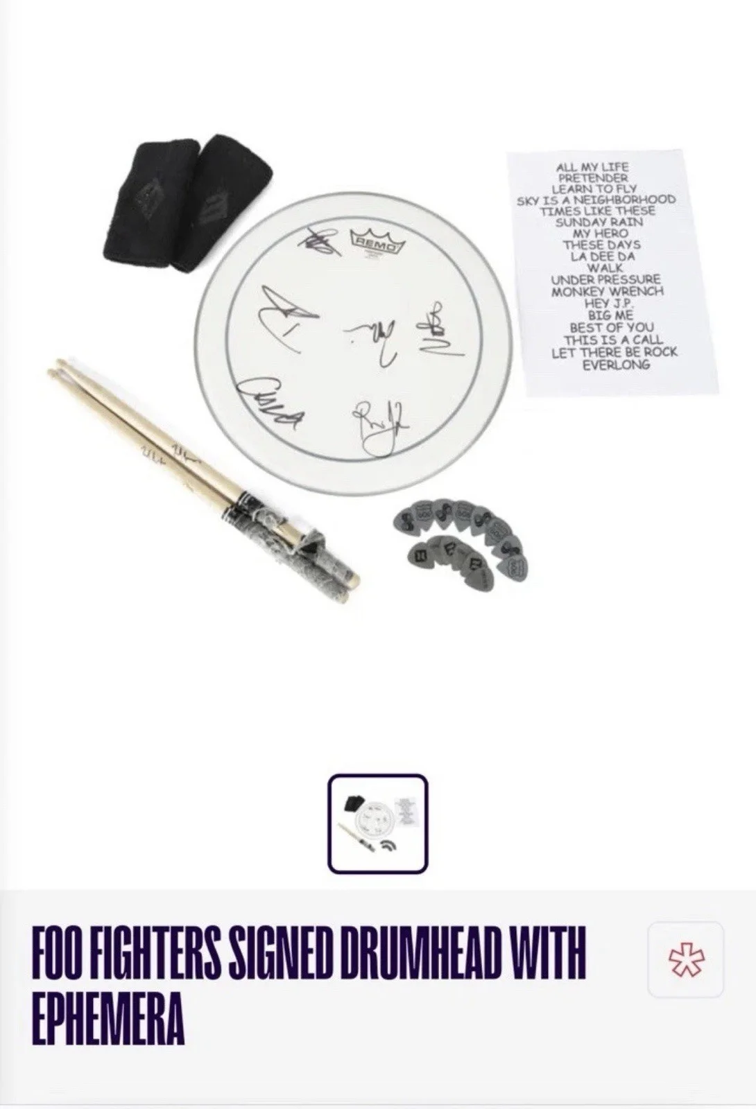 Foo Fighters + Dave Grohl Taylor Hawkins Signed Drumhead Autograph Vinyl Poster, image 5