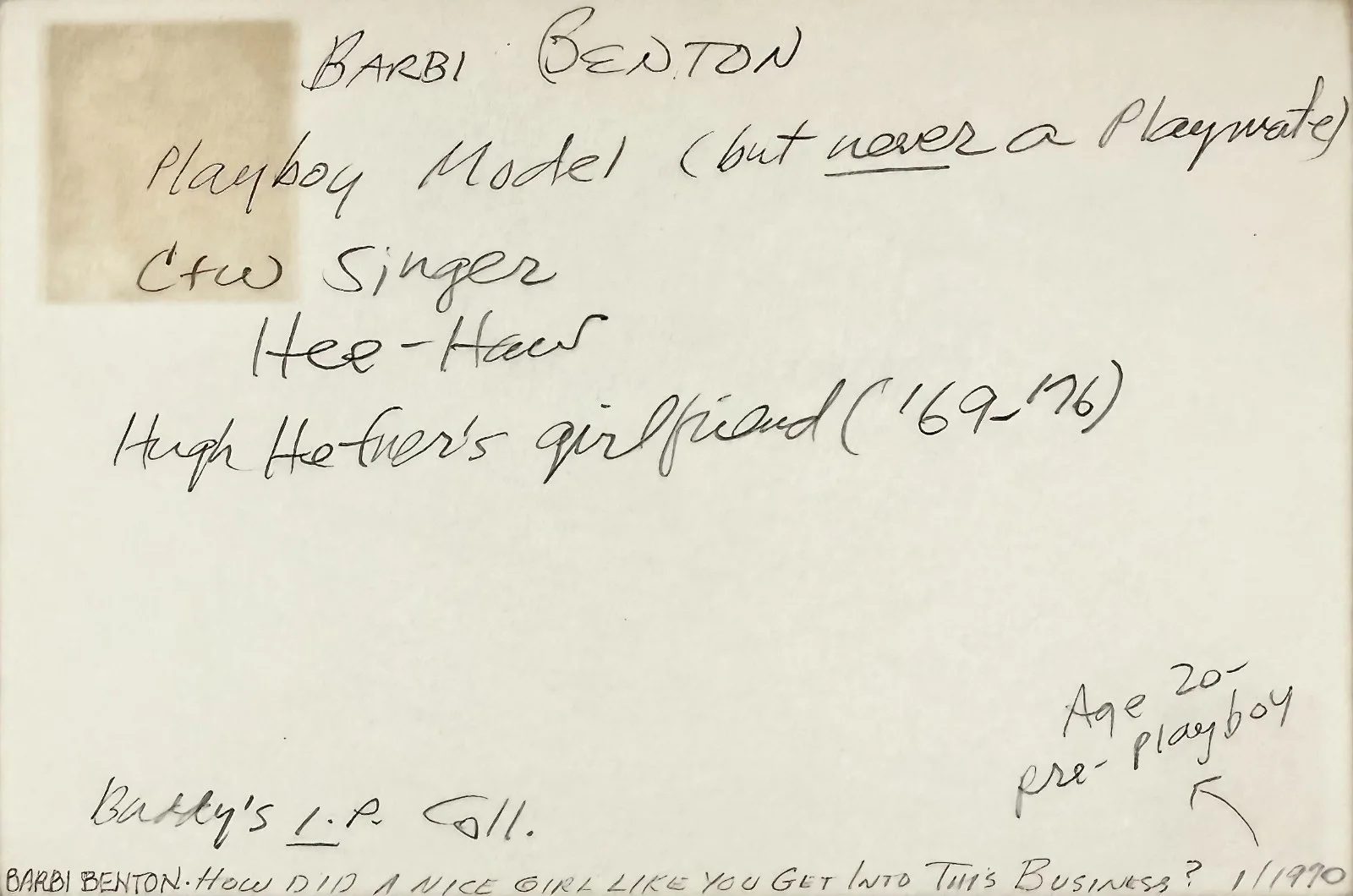 Barbi Benton — BARBI BENTON Signed Autographed 4"x 6" INDEX CARD Hugh Hefner PLAYBOY HEE HAW, изображение 3