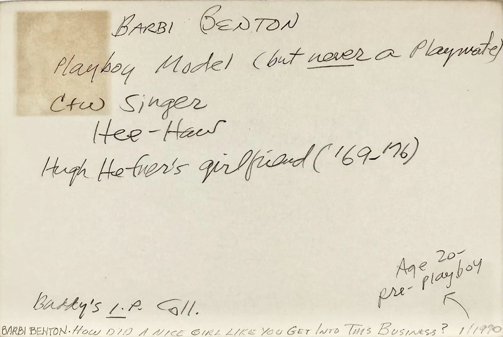 Barbi Benton — BARBI BENTON Signed Autographed 4"x 6" INDEX CARD Hugh Hefner PLAYBOY HEE HAW, изображение 5