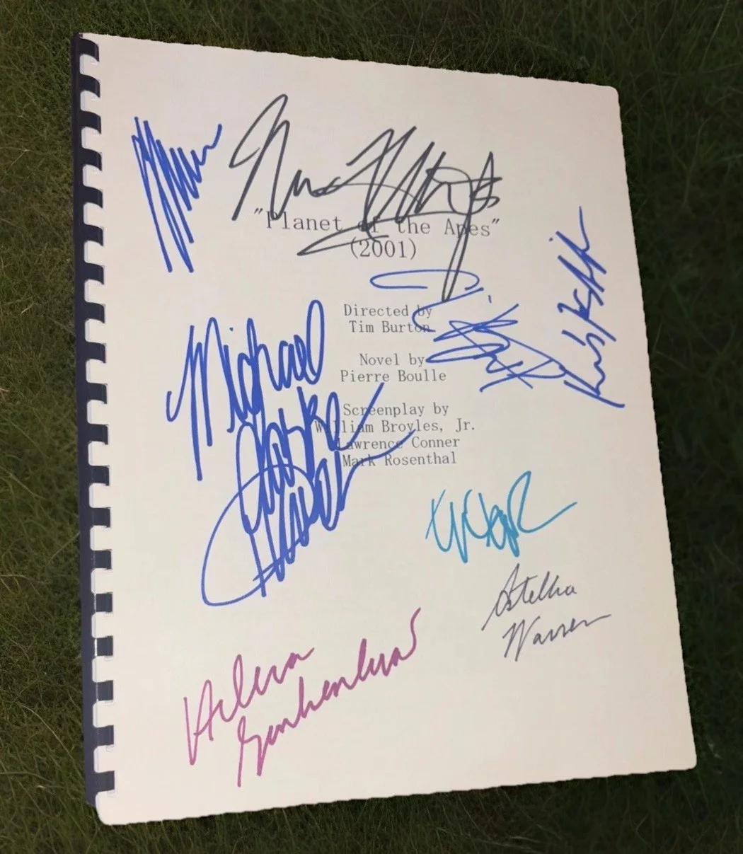 Mark Wahlberg Tim Burton — PLANET OF THE APES CAST Autos (8) Signed Script Wahlberg, Duncan, Burton, Carter, image 2