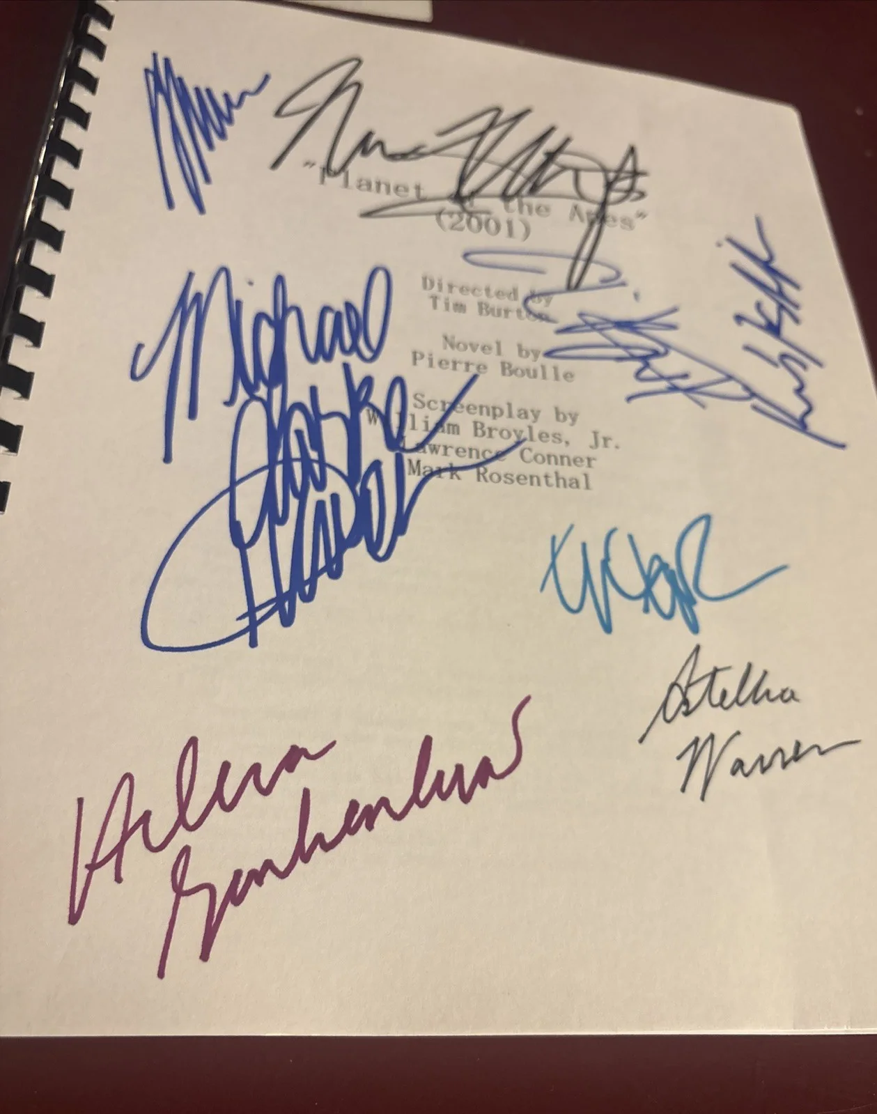Mark Wahlberg Tim Burton — PLANET OF THE APES CAST Autos (8) Signed Script Wahlberg, Duncan, Burton, Carter, image 5